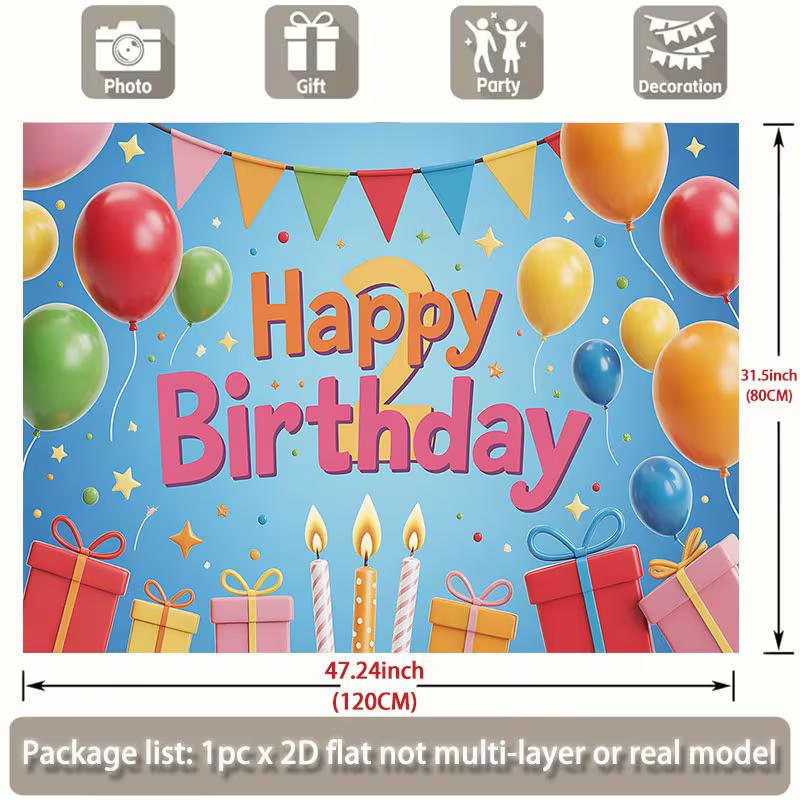 2D Colorful Balloon Happy 2nd Birthday Photo Booth Background