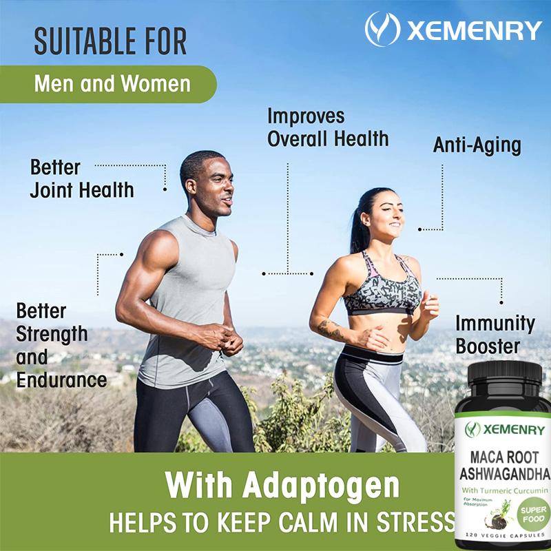 XEMENRY Maca Root, Ashwagandha Complex Capsules, Curcumin, Energy Support, Easily Absorbed