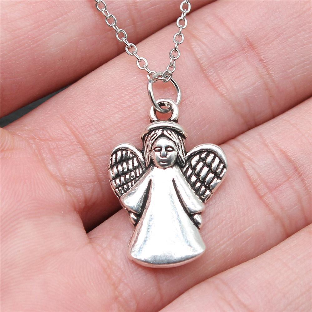 Peach Heart Angel Wings Sweet Pendant Antique Silver Metal Boys Collar Necklace High Quality Gift
