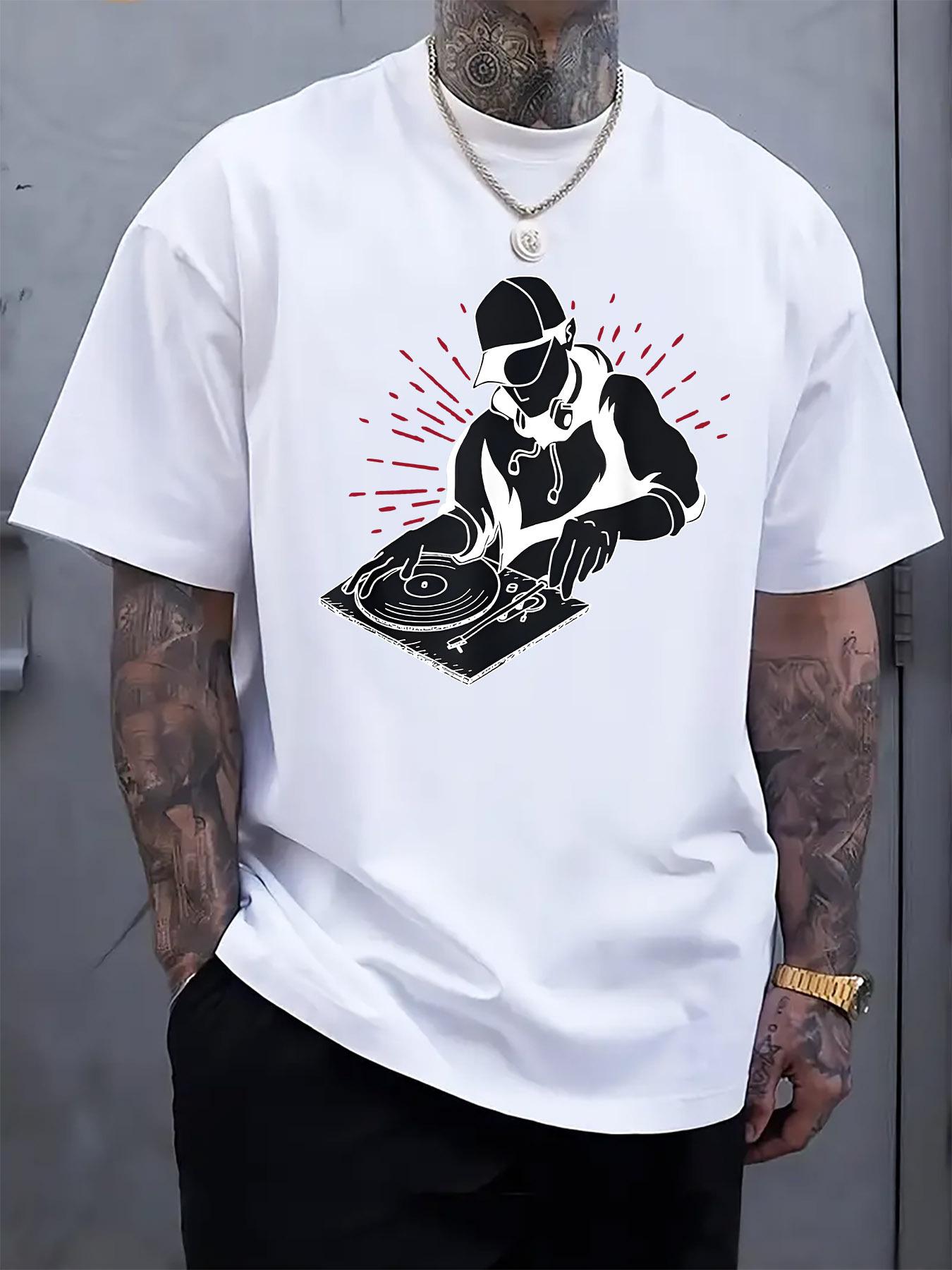 Dynamic DJ Silhouette Graphic T-shirt - Casual Crew Neck S
