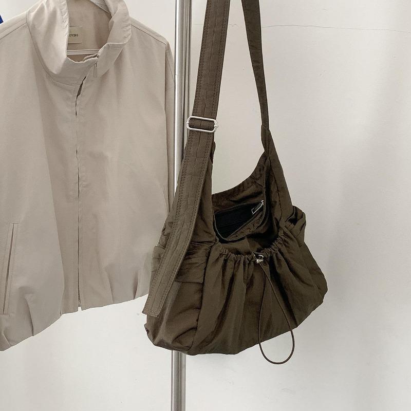 

Плиссированная сумка на кулиске, универсальная новая нейлоновая сумка-мессенджер через плечо, модная повседневная сумка для студентов колледжа, для поездок на работу коричневый