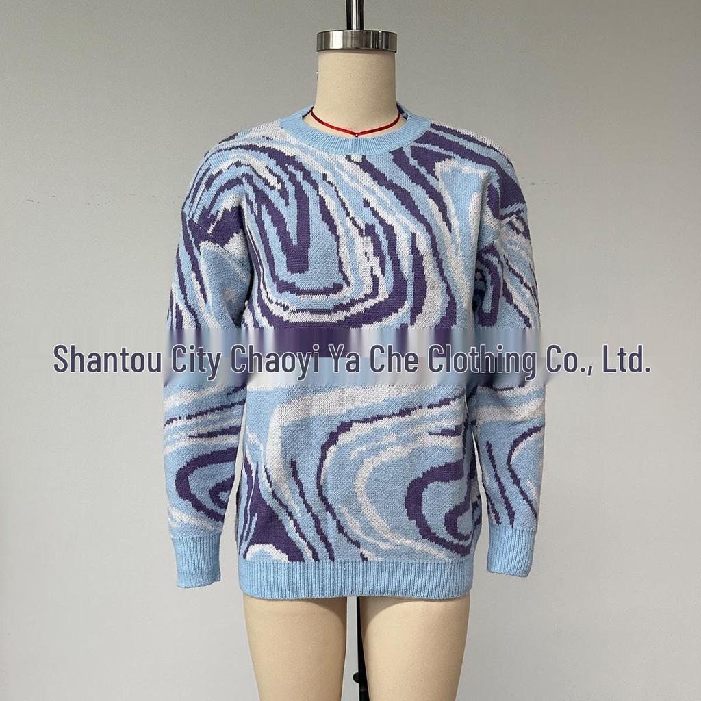 New Casual Irregular Texture Color-Block Street Style Versatile Pullover Sweater
