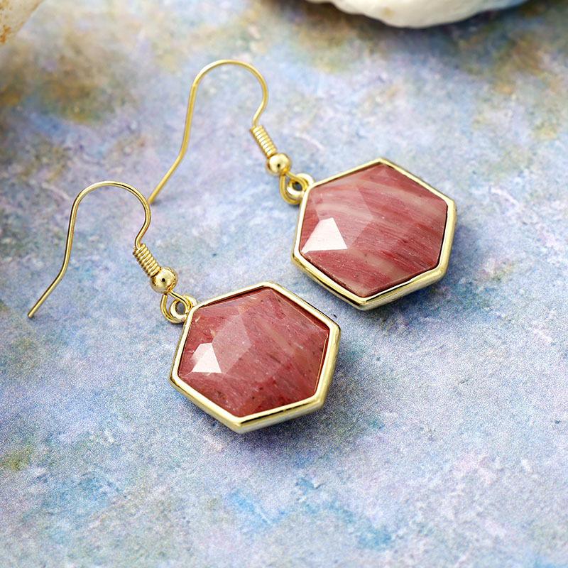 Luxury new natural stone geometric earrings, ear hooks, European, American, Japanese and Korean designer fashion stone jewelry earrings