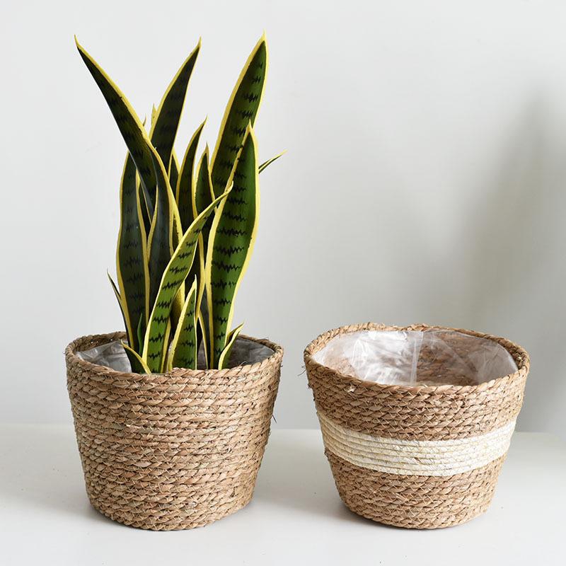 Creative Straw Woven Flower Basket for Green Plants - Living Room or Balcony Decoration