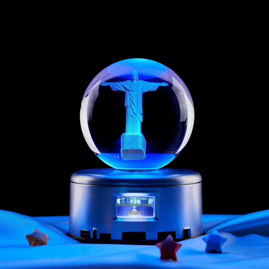 Luce Notturna Sfera di Cristallo Cristo Redentore Luce Calda - Regalo di San Valentino & Ornamento per Camera da Letto
