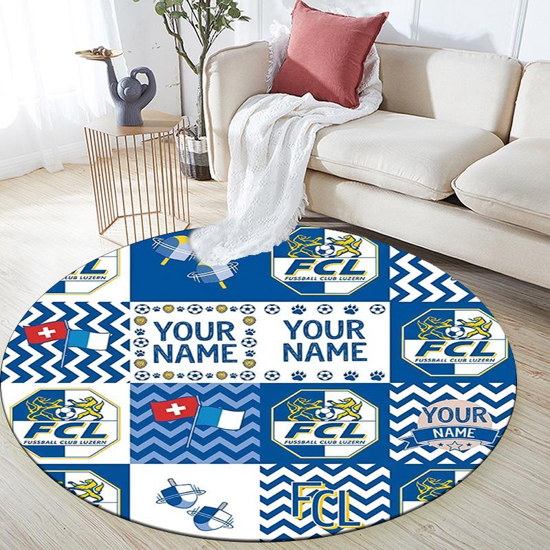 Custom Name FC Luzern Round Area Rug,Carpet Rug for Living Room Bedroom Sofa Playroom Decor,Non-slip Floor Mat