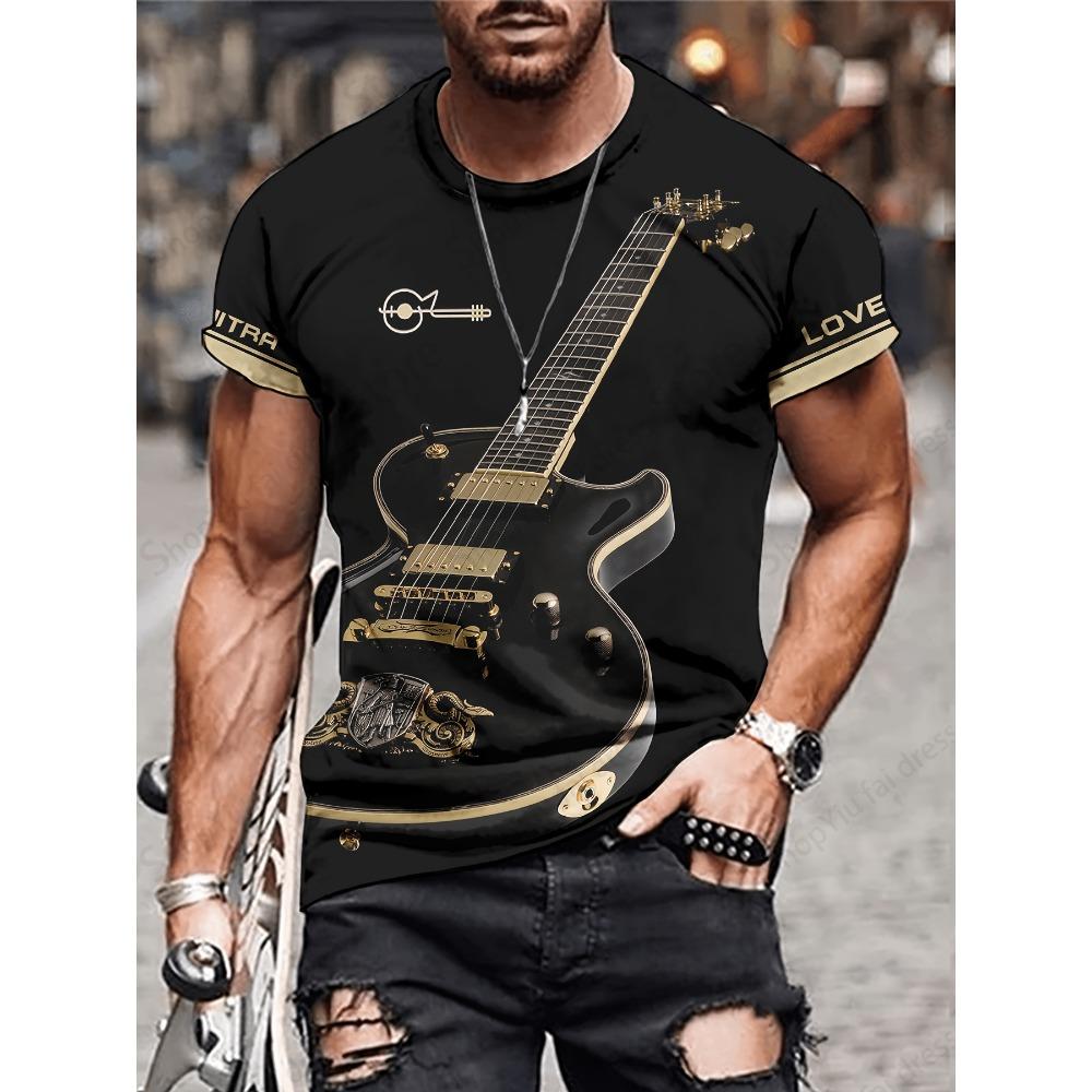 Musical Instrument Guitar 3D Printed T-shirt, Men's and Women's Fashionable Short Sleeved T-shirt, Children's