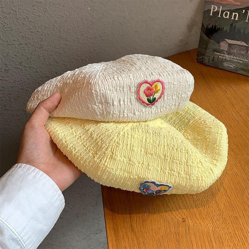 Floral Beret Embroidery Hat Women Lightweight Breathable Caps Gifts Fashion