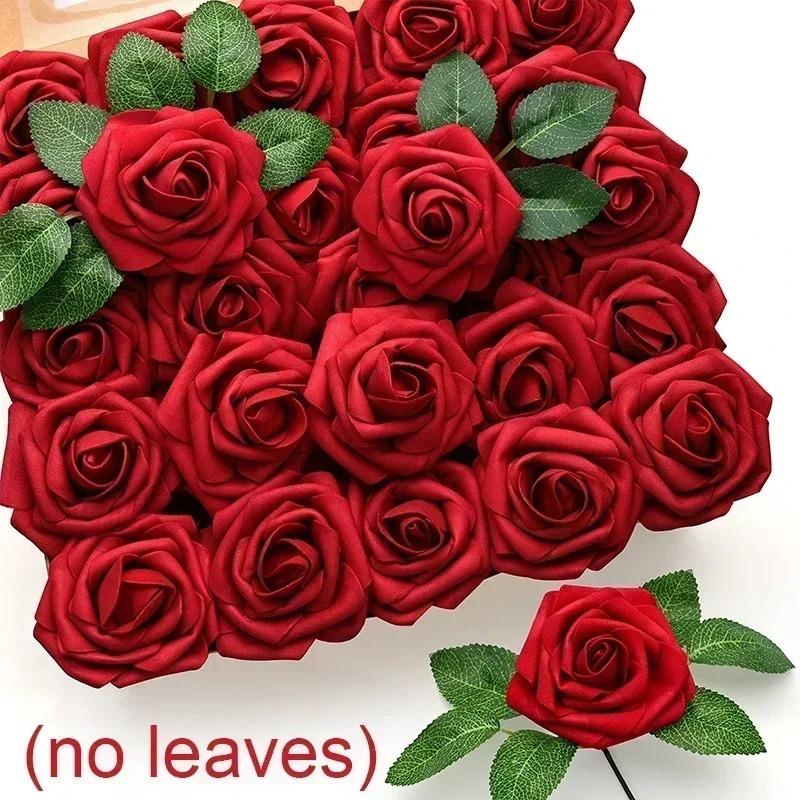 5/10/20/30/50Pcs Artificial Rose Flowers Foam Fake Rose Heads With Stems For DIY Wedding Bouquets Home Party Decoration Supplies