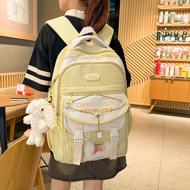 Korean Version Ins New Schoolbag Women's High-value Plaid Backpack High School Students Large-capacity Backpack