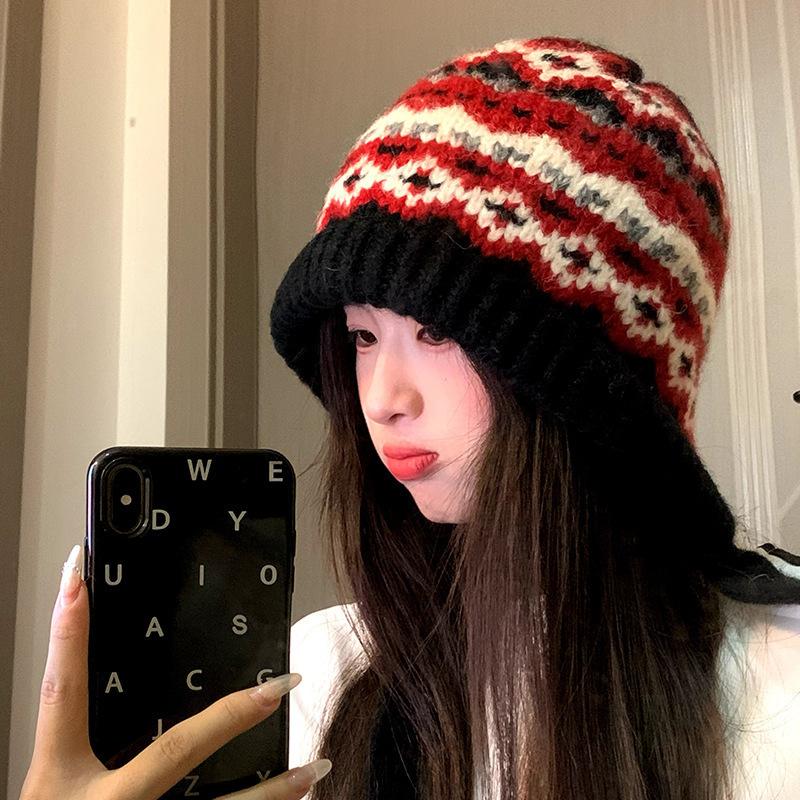 

Women s Winter Vintage Balacola Hat Bag Hat Warm Ear Protector Knitted Woolen Hat