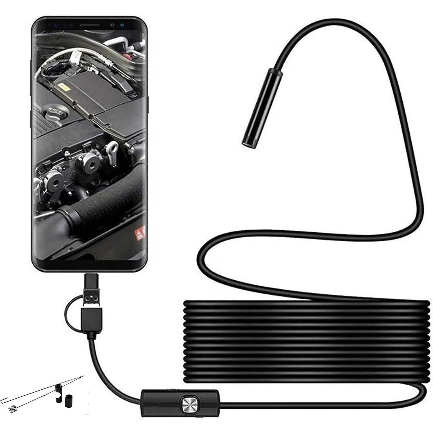 5m, 3 In 1 Type C Usb Inspection Camera, 6 Adjustable Led Lights, Inspection Camera чёрный