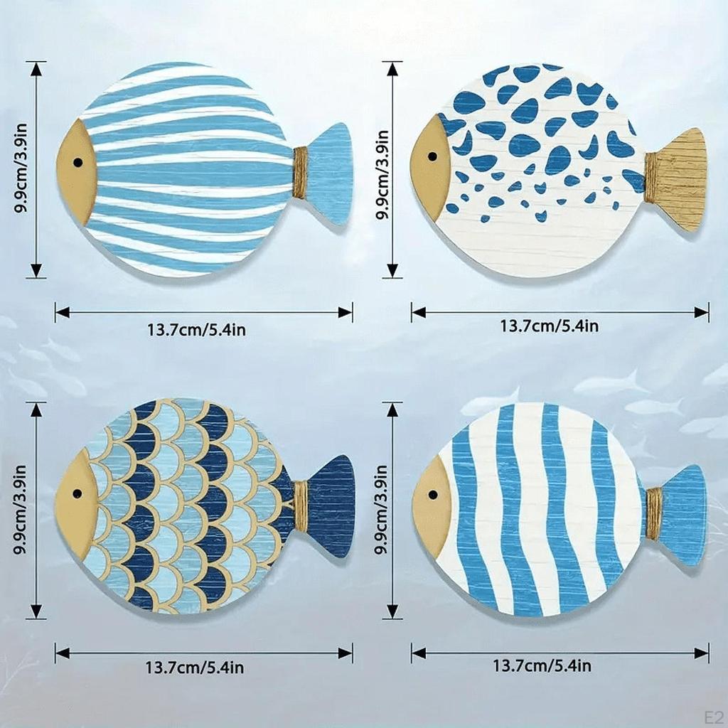 4 Pieces Wall Art Decor Fish Sculpture Decorative Artwork Ocean Theme Hanging Decoration for
