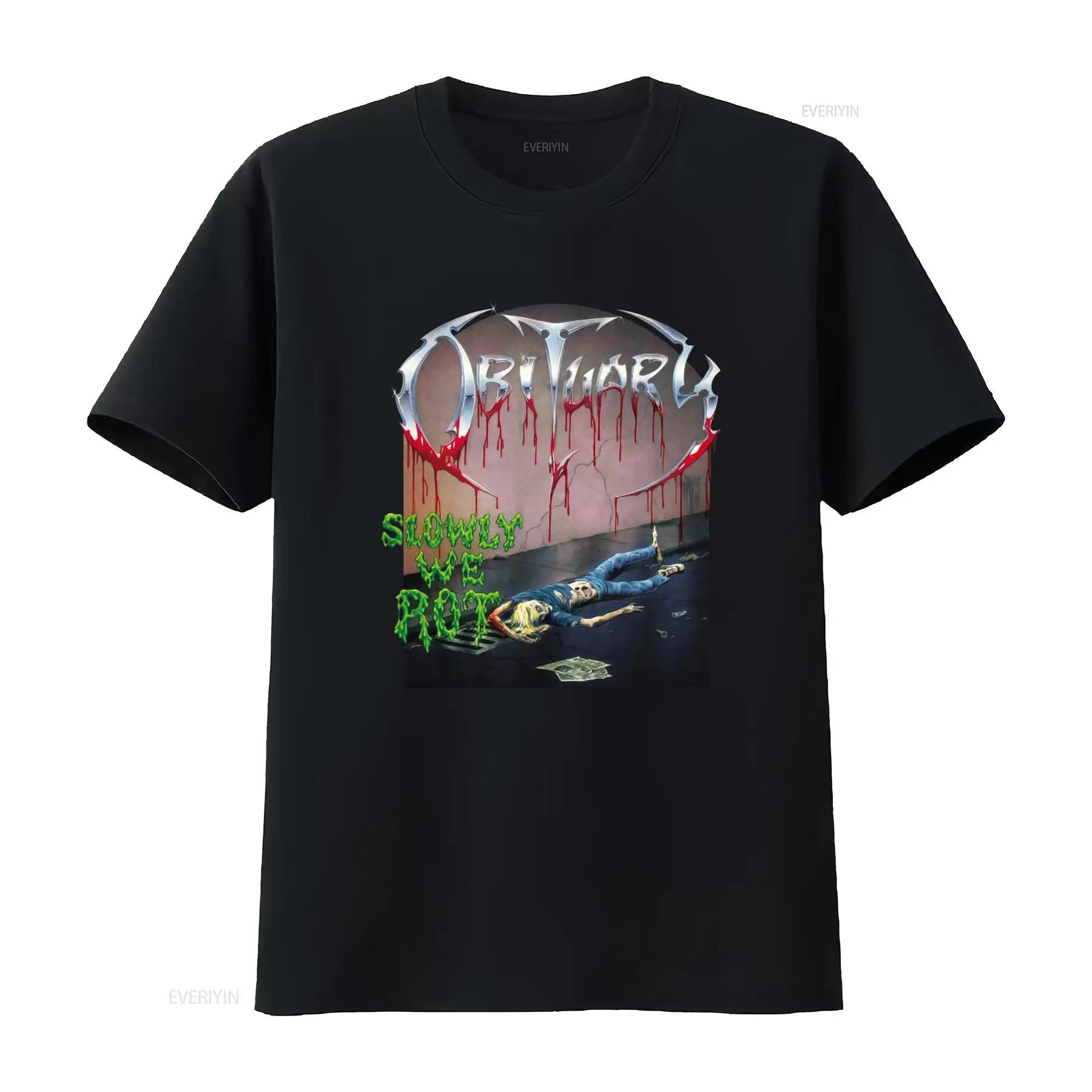 

OBITUARY Slowly We Rot Print T Shirt for Men Black LARGE Size vintage Washed fashion Slightly Stylish Unisex graphic Versatil... S разноцветный