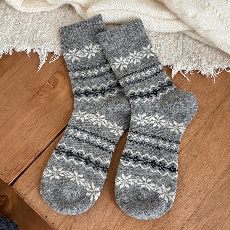 Birkenstock Stack Socks Mid-Leg Snowflake Winter Warm Wool Socks Thickened With Vintage Kids