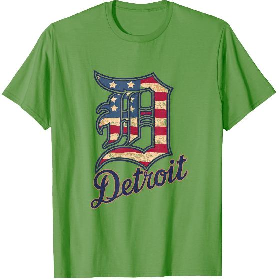 Nate Willis Detroit American Flag Old English D T-Shirt - Men's Black Small Modern Classic Letter Print Short Sleeve T-Shirt