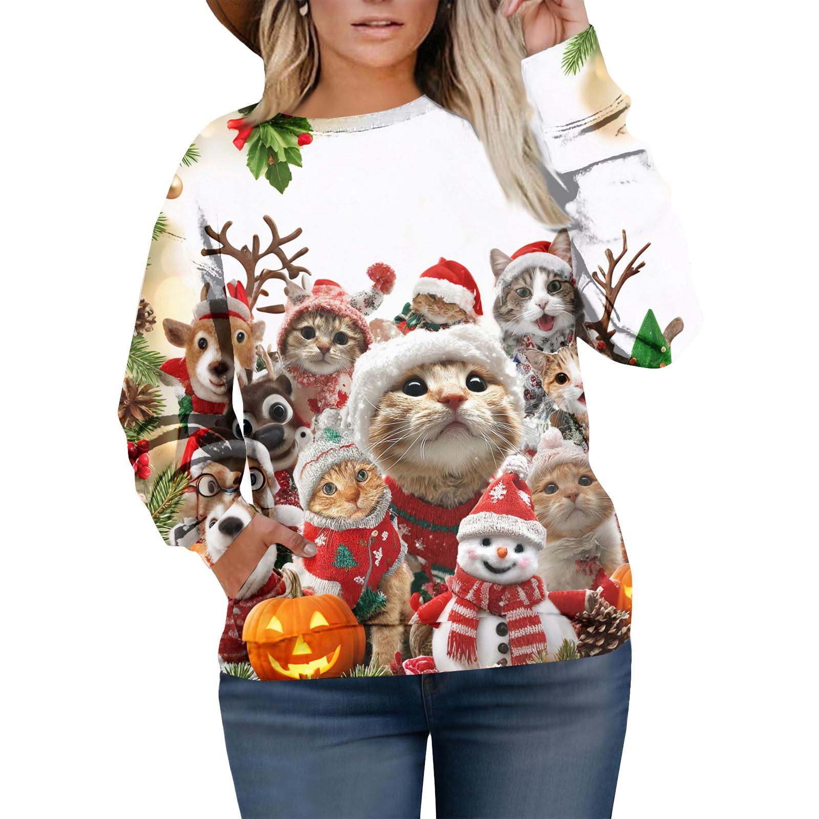 

Рождественские толстовки для женщин свитер милая рубашка осенний пуловер топ XXXXXL