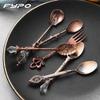 Mini Royal Style Cutlery Set 6pcs Spoons Fork Vintage Carved Dessert Spoons Kitchen Tableware Dinnerware Set