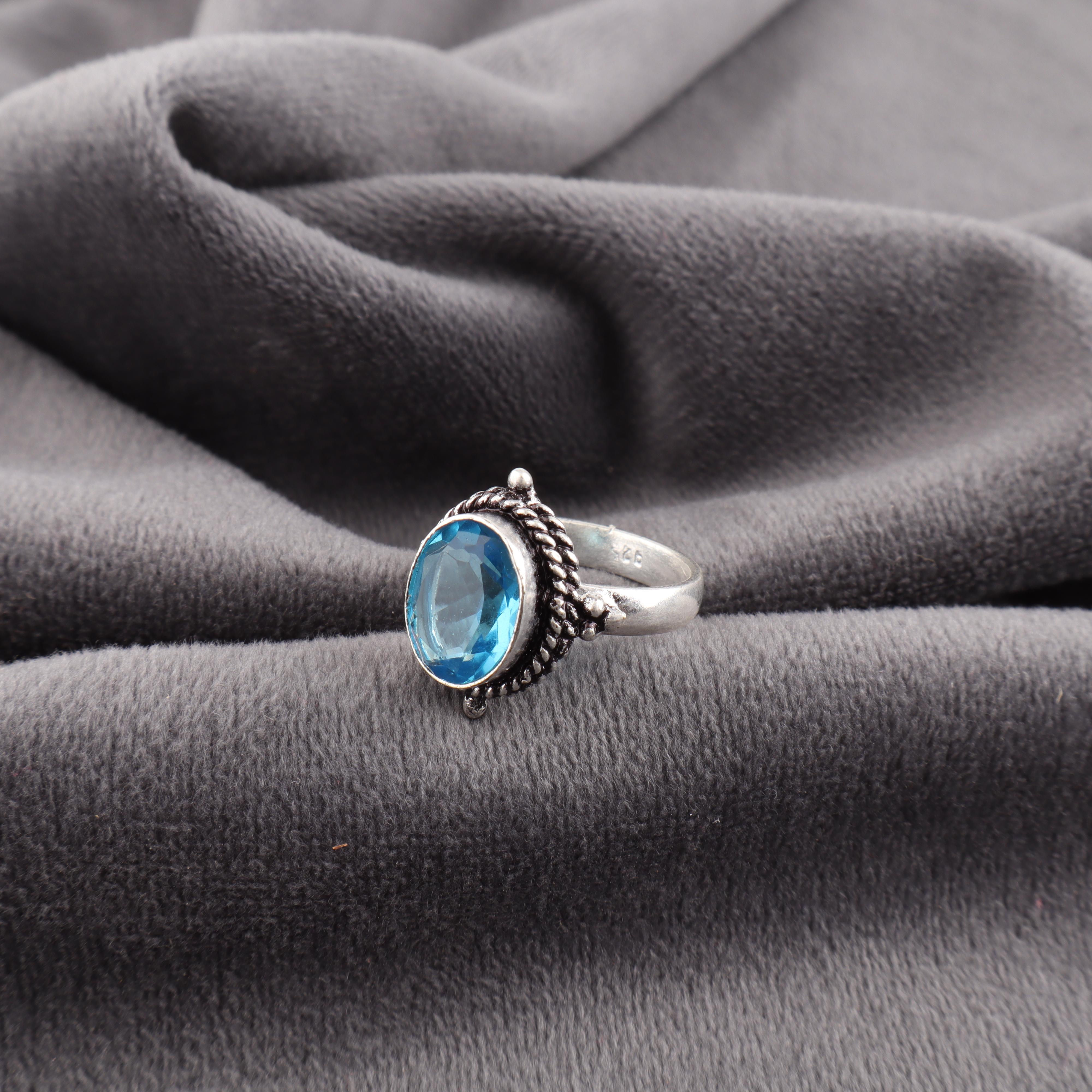 

Украшения с швейцарским голубым топазом, кольцо с драгоценным камнем из серебра 925 пробы, привлекательное кольцо, ювелирное изделие ручной работы, целебное украшение для подарка 11