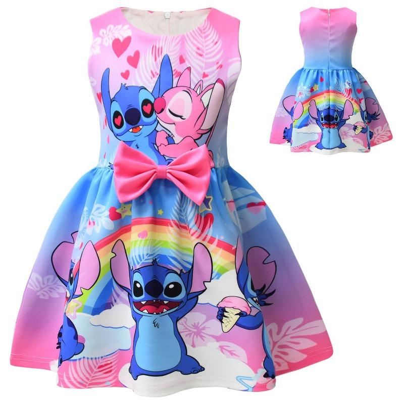 Disney Stitch Cosplay Animation Sleeveless Vest Dress Children's Bow Party Dress Skirt