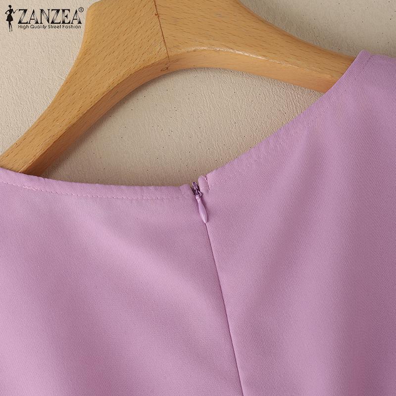 ZANZEA Kvinner Casual Rund Hals Halv Erme Bluse med Blonde Patchwork