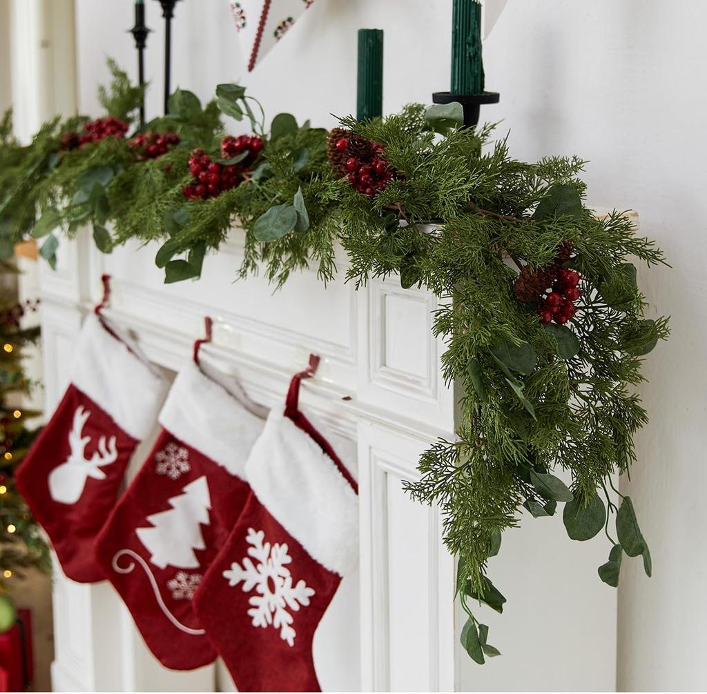 Christmas Tips Cedar Garlands, Anna's Whimsy Artificial Pine Cypress Greenery Garland, Christmas Decorations Holiday Indoor Outdoor Christmas Decor