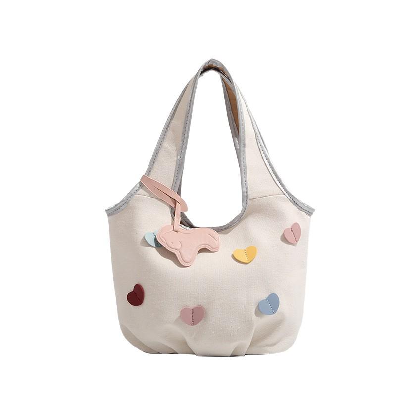 Korean Niche Canvas Bag Women'S Summer Trendy Casual Tote Bag Sweet Girl Peach Heart Armpit Bag
