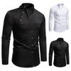 Camicie da uomo dal design chic, a maniche lunghe, tinta unita, casual, con risvolto, collo a barchetta, abbottonatura, abbigliamento maschile alla moda, vestibilità slim