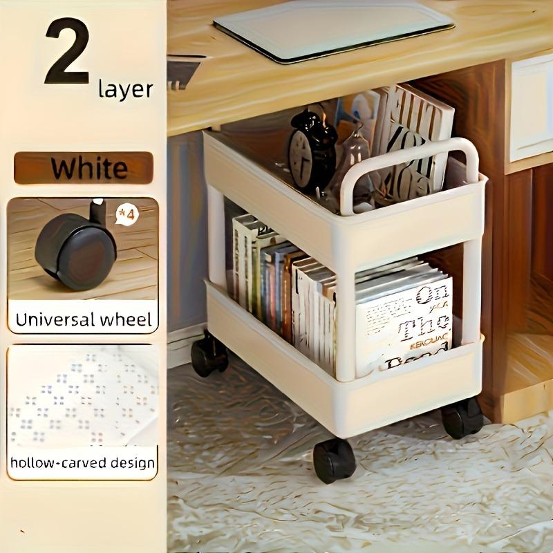 1pc Multifunctional Under-Table Storage Rack with Wheels-Double Polypropylene Organizer,Compact Mobile Shelf for Office Supplies