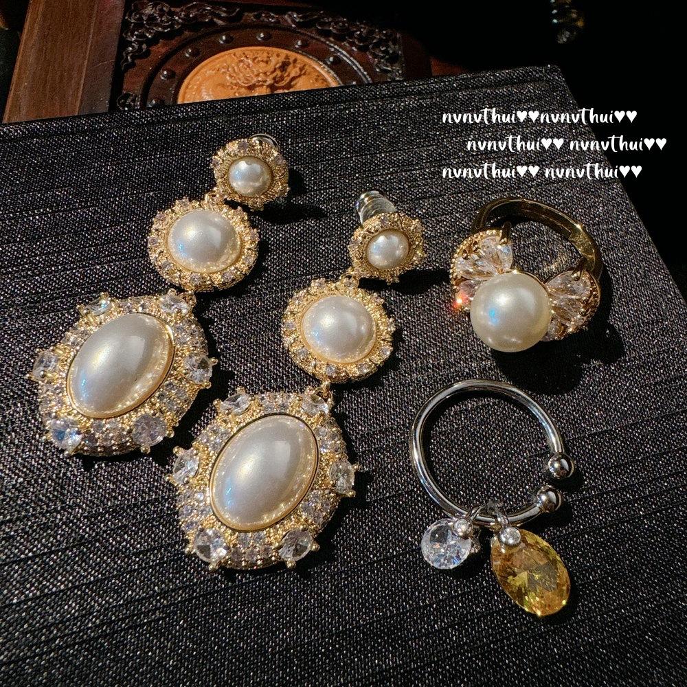 Mermaid Tears, Radiance Gemstone Pearl Fringed Earrings, Tahiti, Deep Sea Bead Bow Zircon, Ring.