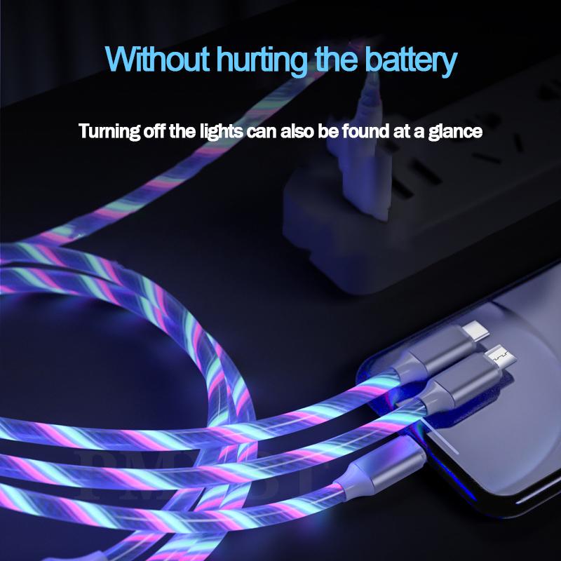 3 In 1 Glowing Charging Cable For Android Huawei XiaoMi Iphone Fashion Light Charging Cable 3A Fast Charging