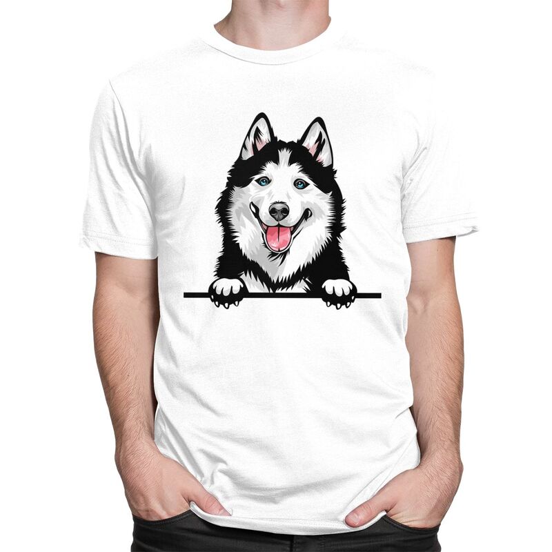 Custom Siberian Husky T Shirts Men Pure Cotton Tee Tops Alaskan Malamute Dog Tshirts ShortSleeve Tshirt Clothes