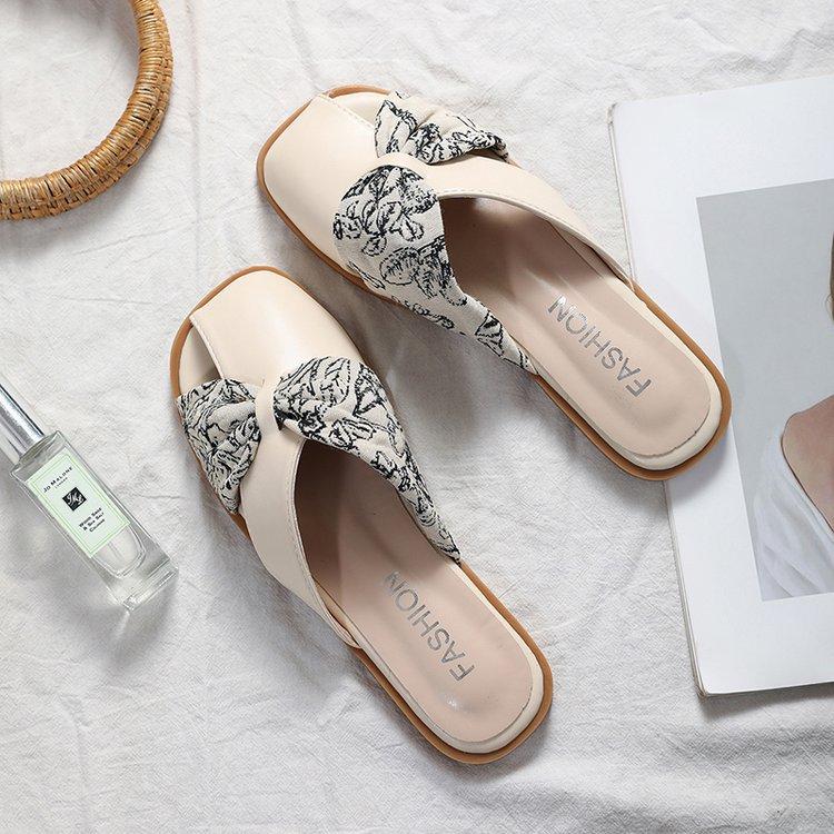 

Evening breeze gentle bag head sandals heelless lazy one pedal flat French temperament bag head half slippers female summer 41 бежевий