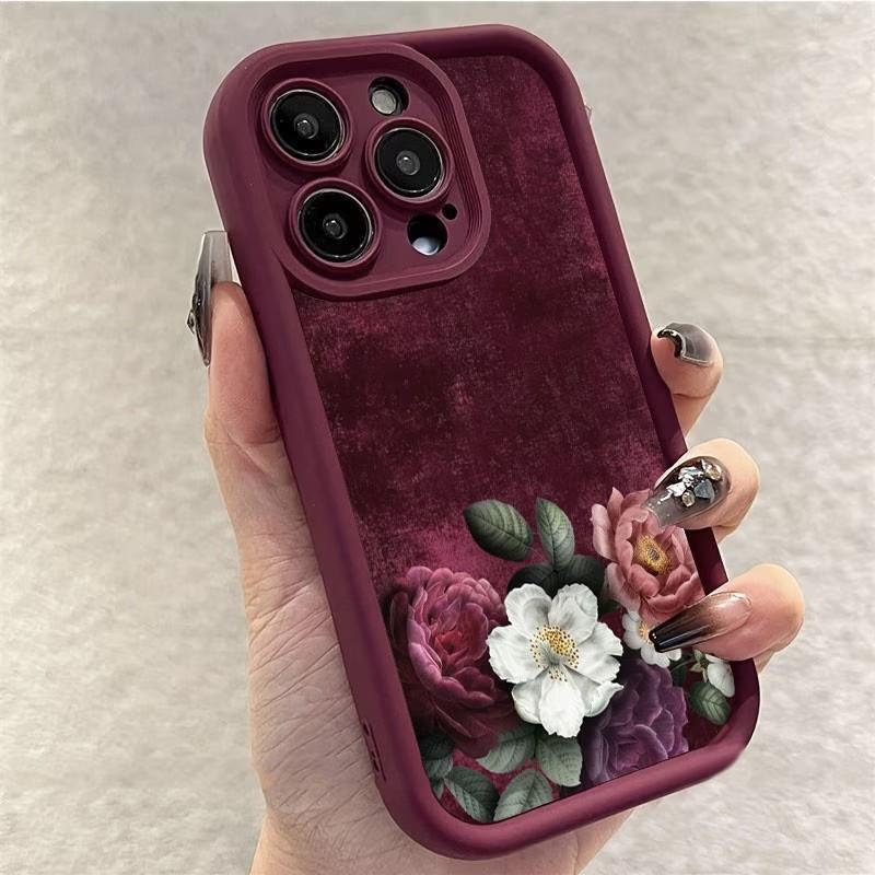 Ретро чехол для телефона с цветочным узором для iPhone 15Pro 17 16 14 13 12 11 Pro Max XS XR 7 8 Plus SE2 16E Элегантный мягкий силиконовый чехол iPhone 13 black
