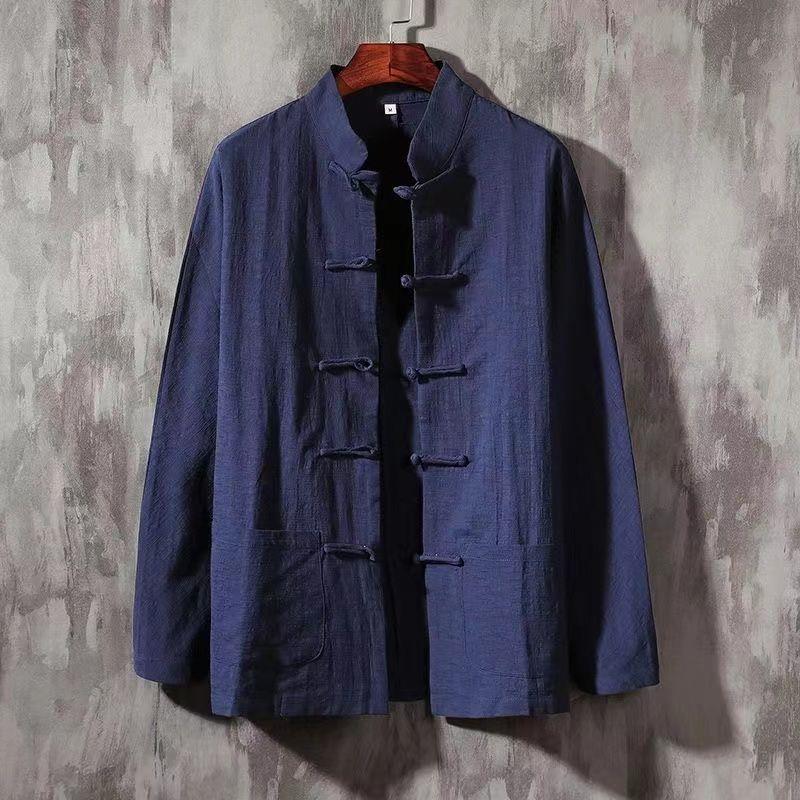 Men's Retro Chinese Cotton-Linen Stand Collar Long-Sleeve Shirt