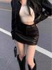 American Spicy Girl PU Leather High-Waisted A-Line Mini Skirt - Slimming, Sexy, Autumn/Winter Hip-Hugging Style for Women