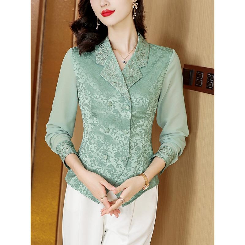 Seidenhemd für Damen, langärmelig, Frühling und Herbst, neues Hemd im neuen Stil, einzigartiges Slim Fit-Kleinhemd, Oberteil im französischen Satin-Stil