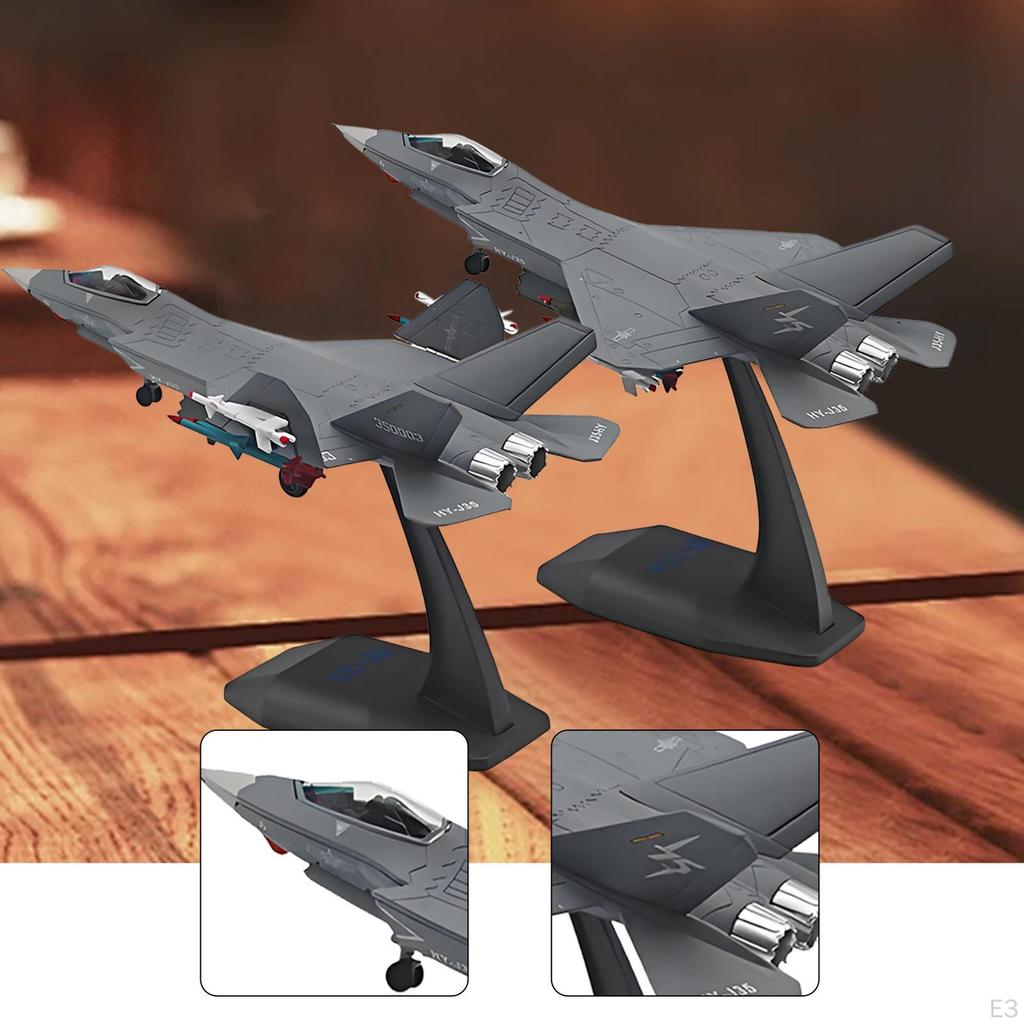 1:100 J35 Aircraft Fighter Model Stimulated Airplane with Display Base for Bookshelf