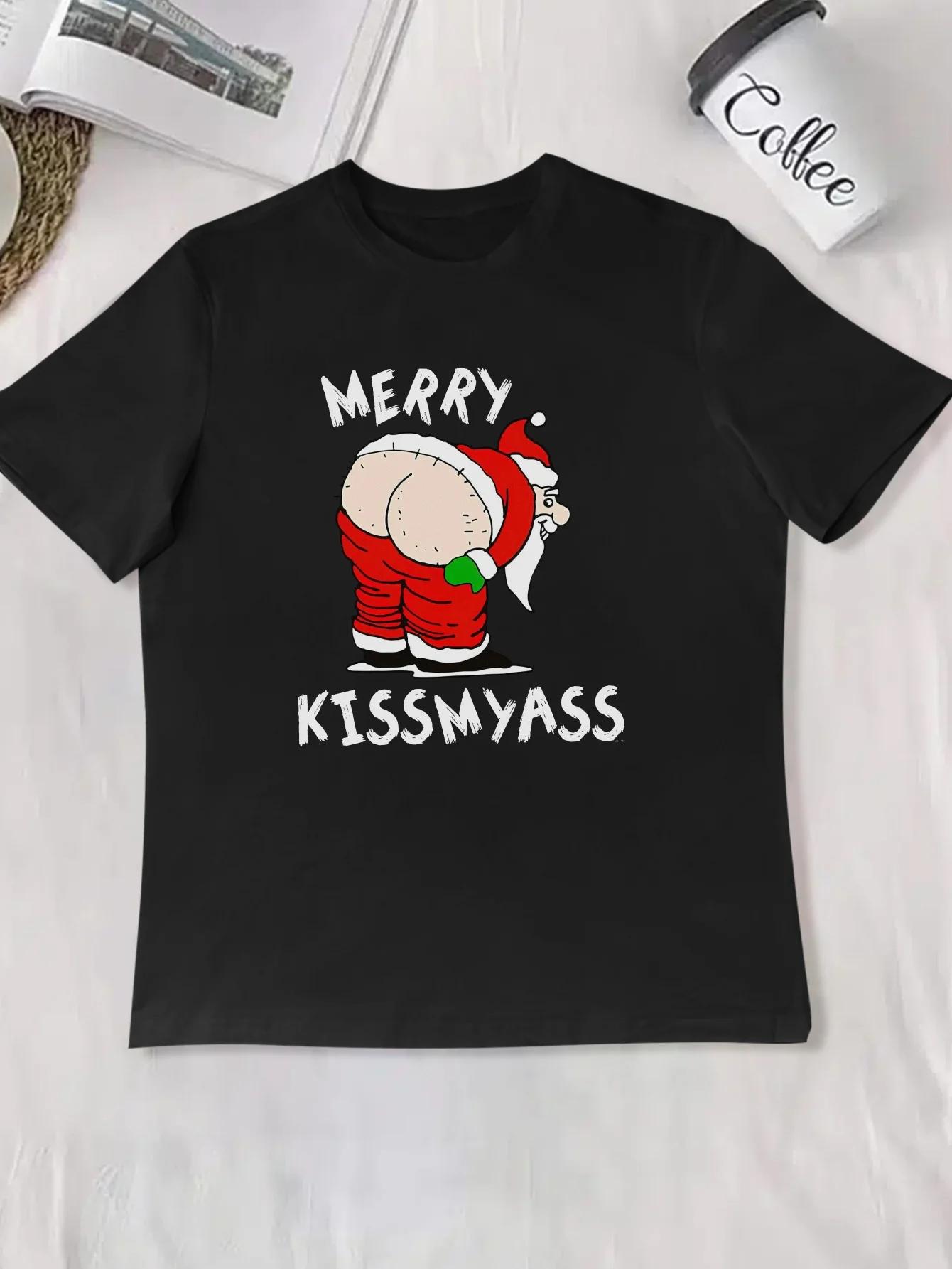 

Men s Merry Christmas funny Santa Claus print soft comfortable breathable street hip hop daily short sleeve round neck S