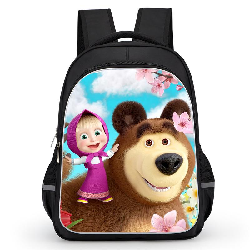 Masha And Bear School Bag Elementary School Cartoon High Definition Printing Large Capacity Zipper Oxford Lightweight Ridge Backpack