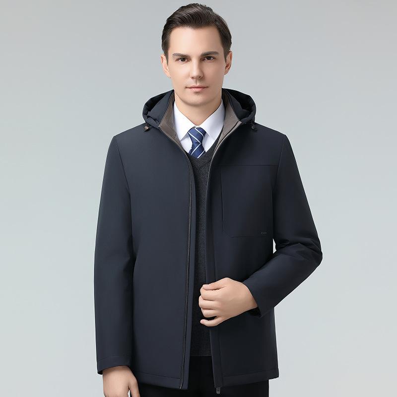 Jacket for Men In Autumn and Winter, Middle-aged Men's Mink Velvet Lining, Removable Hood, Thickened Velvet, Fashionable and Versatile Jacket