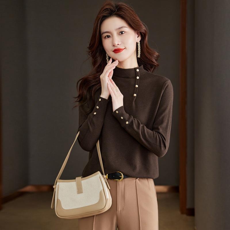 

Super good-looking sweater women s new semi-turtleneck knitted top slim-fitting bottoming shirt One size fits all [recommended 80-60kg] темно-коричневого