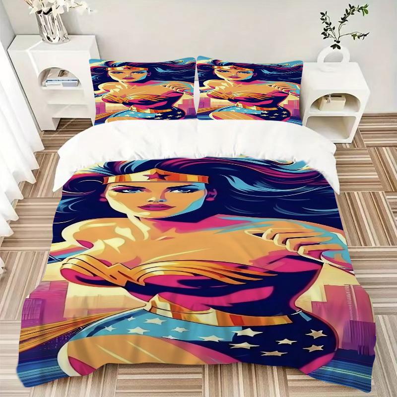 3pcs Wonder Woman, Superhero Cover Set,Soft Comfortable Duvet Cover,Guest Room (1*Duvet Cover + 2*Pillowcases, Without Core) yy251024143