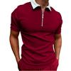 Men Slim Fit Short Sleeve Zip Collar Casual Polo Shirt
