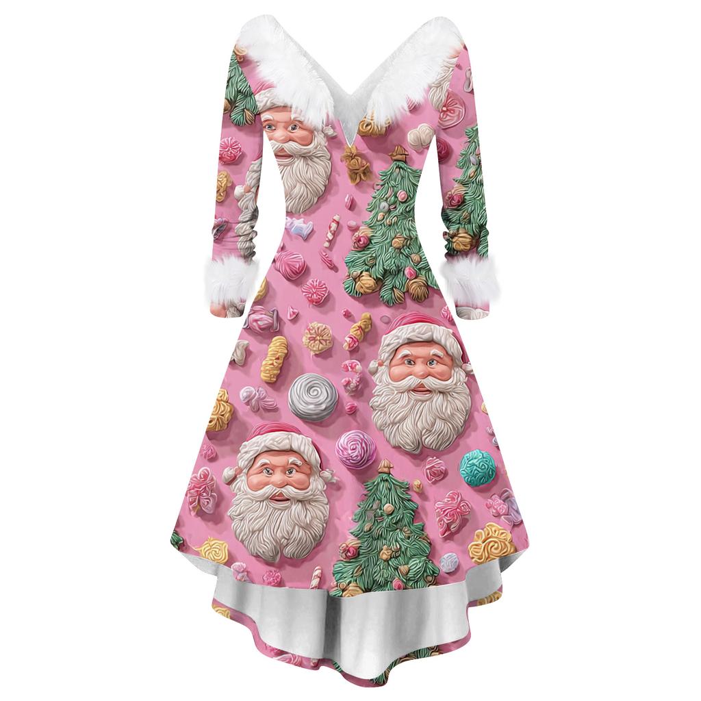 Dame Mote Casual V-hals Juleprint Langermet Kjole