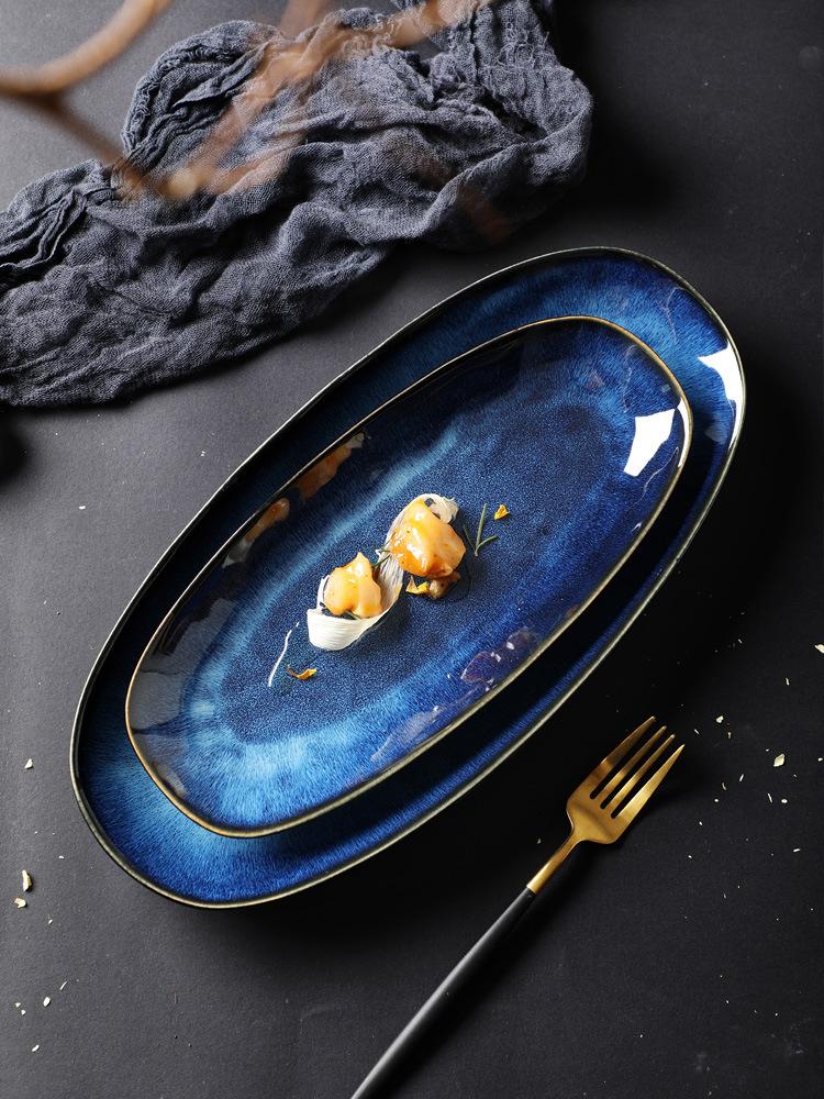 Stor ovnsbakt keramisk fiskeplate Oval tallerken Sushitallerken Vestlig tallerken Dan-formet tallerken Hotell Restaurant Kommersiell rett