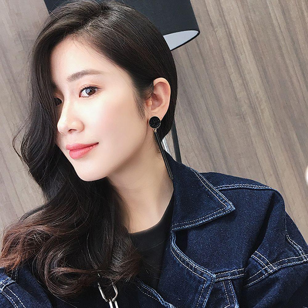 Elegant Party Accessories Round Crystal Black Ear Studs Jewelry Tassel Dangle Earrings Fashion