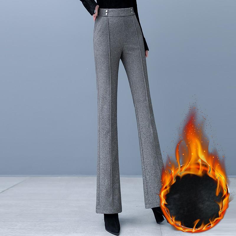 Women's High Waist Woolen Flare Pants, Fleece-lined, Slimming Casual Winter 2025 Trousers for Middle-aged Moms.