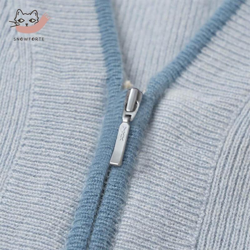 Sinuofude Women's 100% Cashmere V-Neck Zip Cardigan