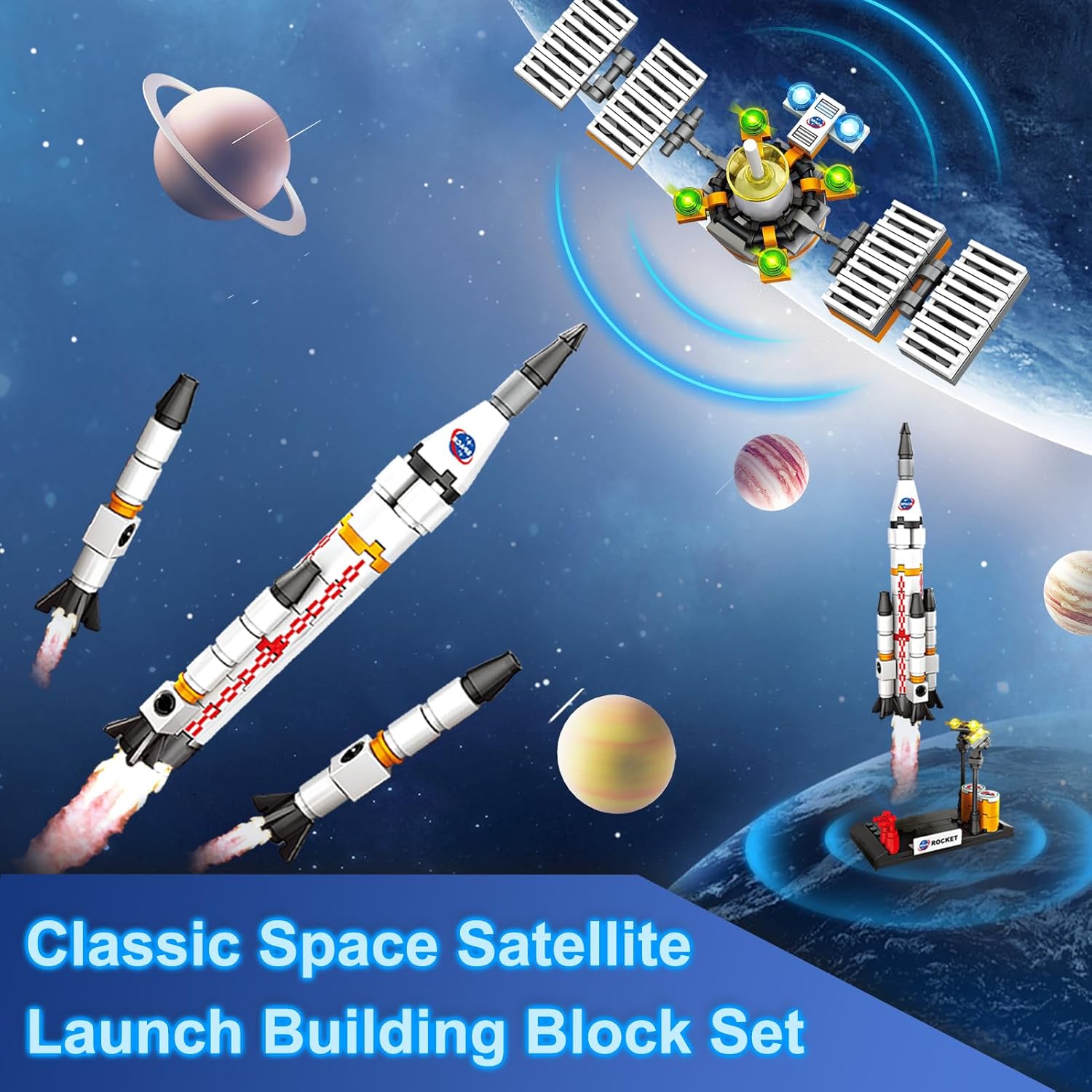 Space Exploration Shuttle Toys for Boys, STEM Aerospace Building Kit Toy with Rocket, Space Shuttle, Moon Buggy and Satellite, Best Gifts for 6, 7,